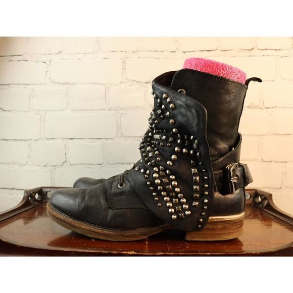 A.S.98 Black Silver Studded Boots EU Sz 39 US Sz 8/9 - Picture 7 of 11